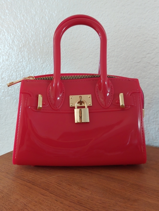 Source Unknown Handbags - Source Unknown Glossy Red Mini Satchel with Gold Hardware